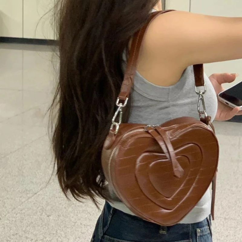 Personality Y2k Aesthetic Solid Heart Shoulder Bags Streetwear Sweet All Match Preppy Handbags Japanese Women  Backpacks