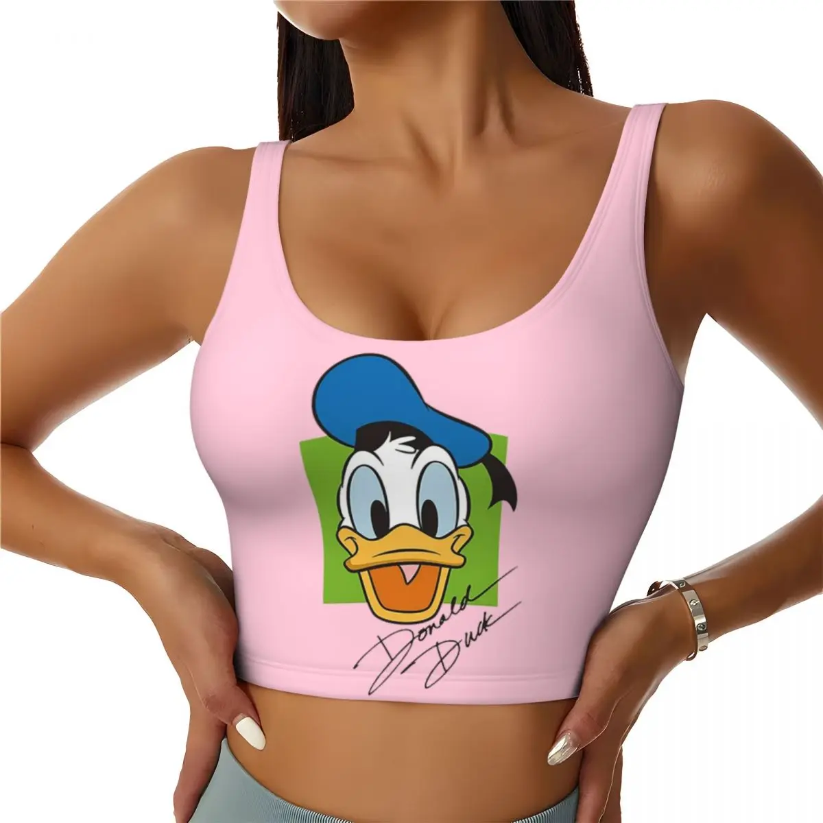 

Custom Donald Duck Cartoon Animes High Impact Sports Bras for Women Seamless Workout Yoga Crop Tank Tops