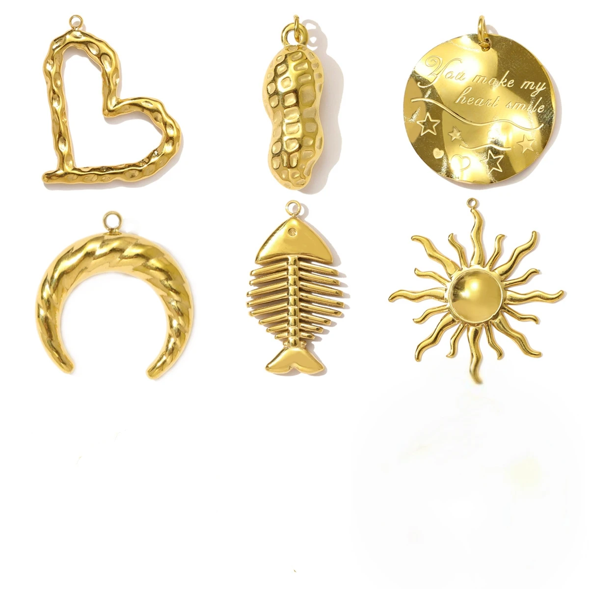 3Pcs/Lot Stainless Steel Round Circle Charms Sun Heart Moon Pendant For DIY Making Necklace Earrings Jewelry Accessory Wholesale