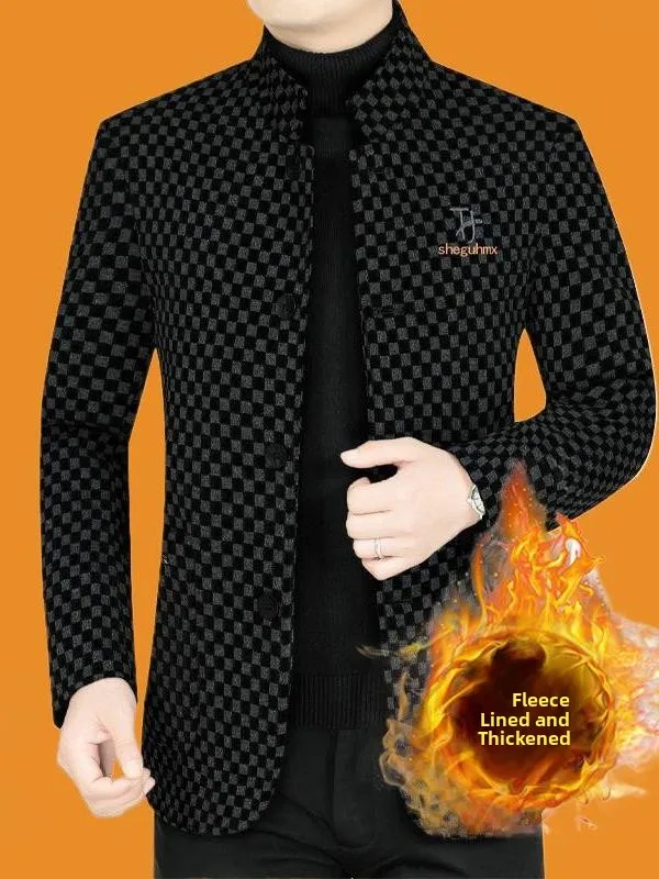 

Middle-Aged Men's Casual Woolen Jaet Autumn Winter New Sle Dad Clothes Faionable Urban Busin Warm Thiened Long Sve