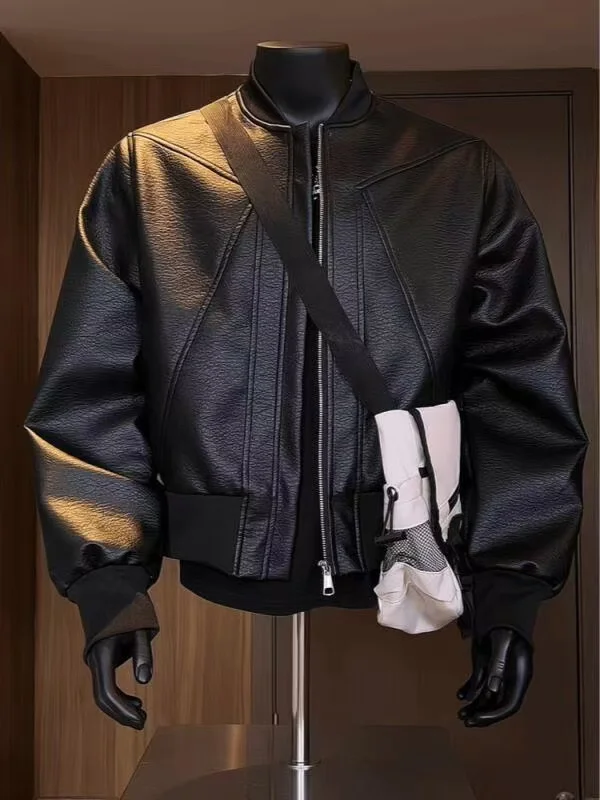 

Мужская повседневная куртка Bla Leather Jaet Baseball ort Sle Motorcycle Jaet Deconstructed Patchwork Cool Haome, дышащая