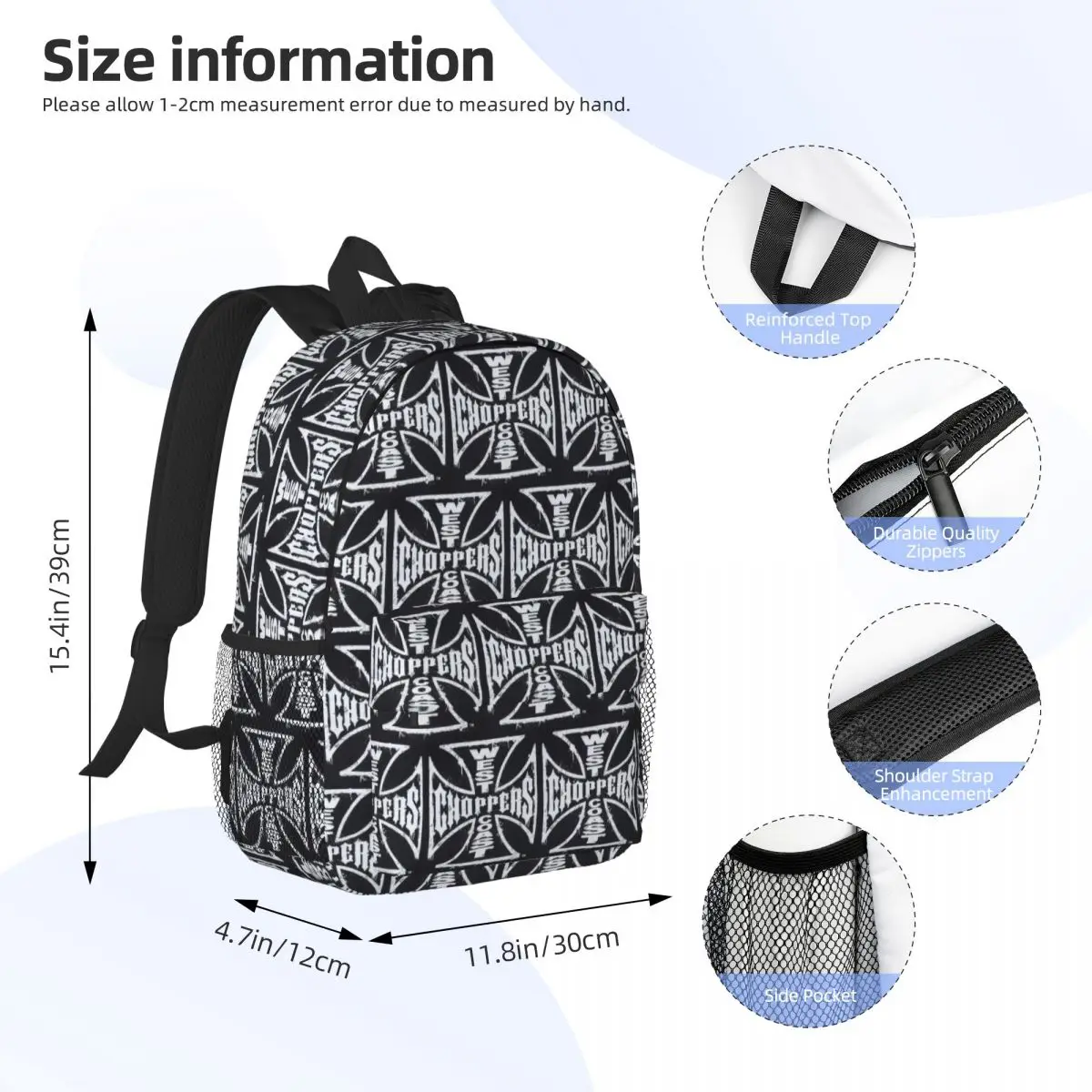 West Coast Iron Cross Choppers Backpack Student Boys Girls BookBag Men Women School Bag Computer Shoulder Bags