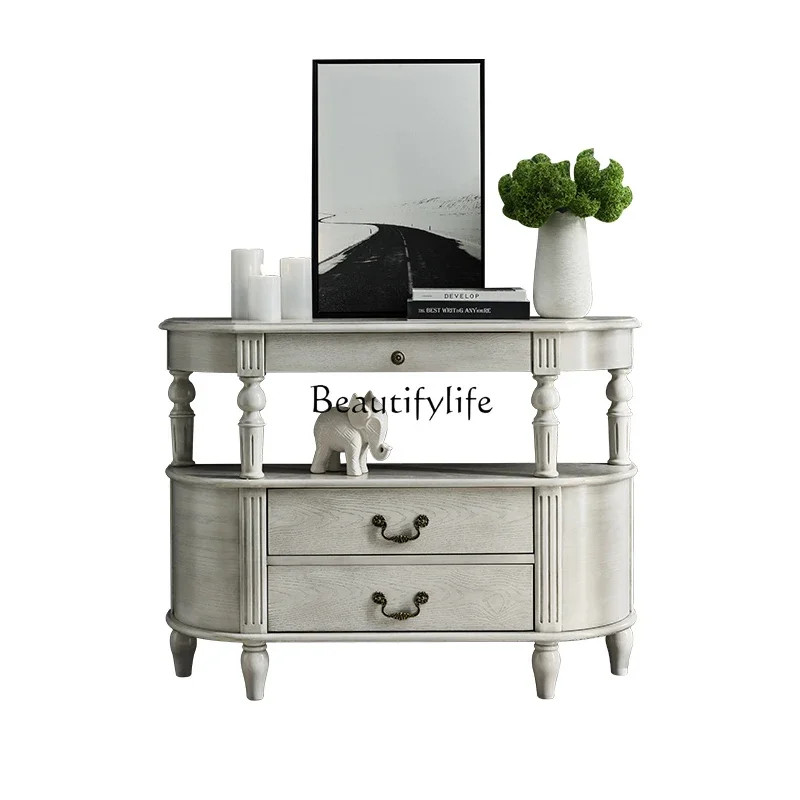 

ls 27American all-solid wood simple dining side locker light luxury gray white European wall side cabinet