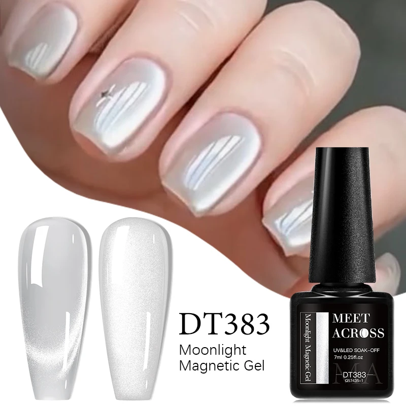 MEET ACROSS 7ml Silver Transparent Moonlight Cat Magnetic Gel Nail Polish For Nails Semi-Permanent UV Gel Nail Art Varnish