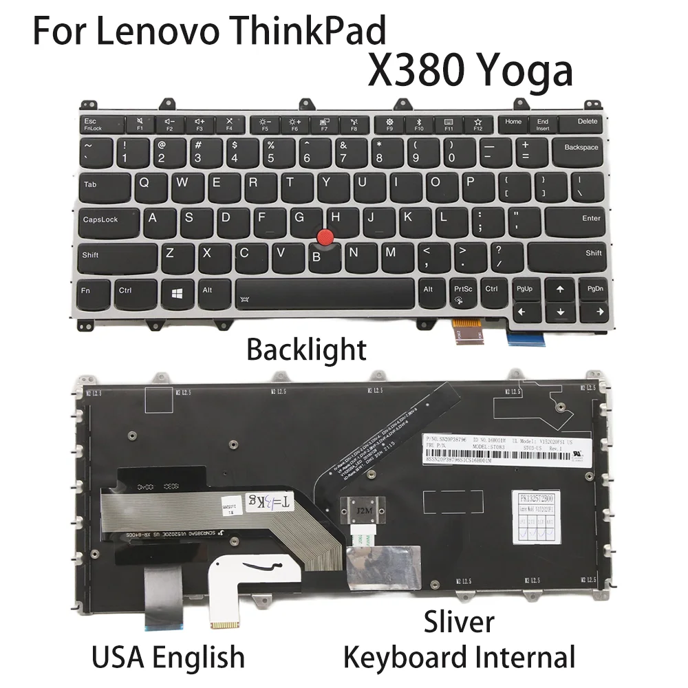 

Новая клавиатура для ноутбука Lenovo ThinkPad X380 Yoga, внутренняя, США, английская, серебристая, с подсветкой FRU: 01HW655 01HX100