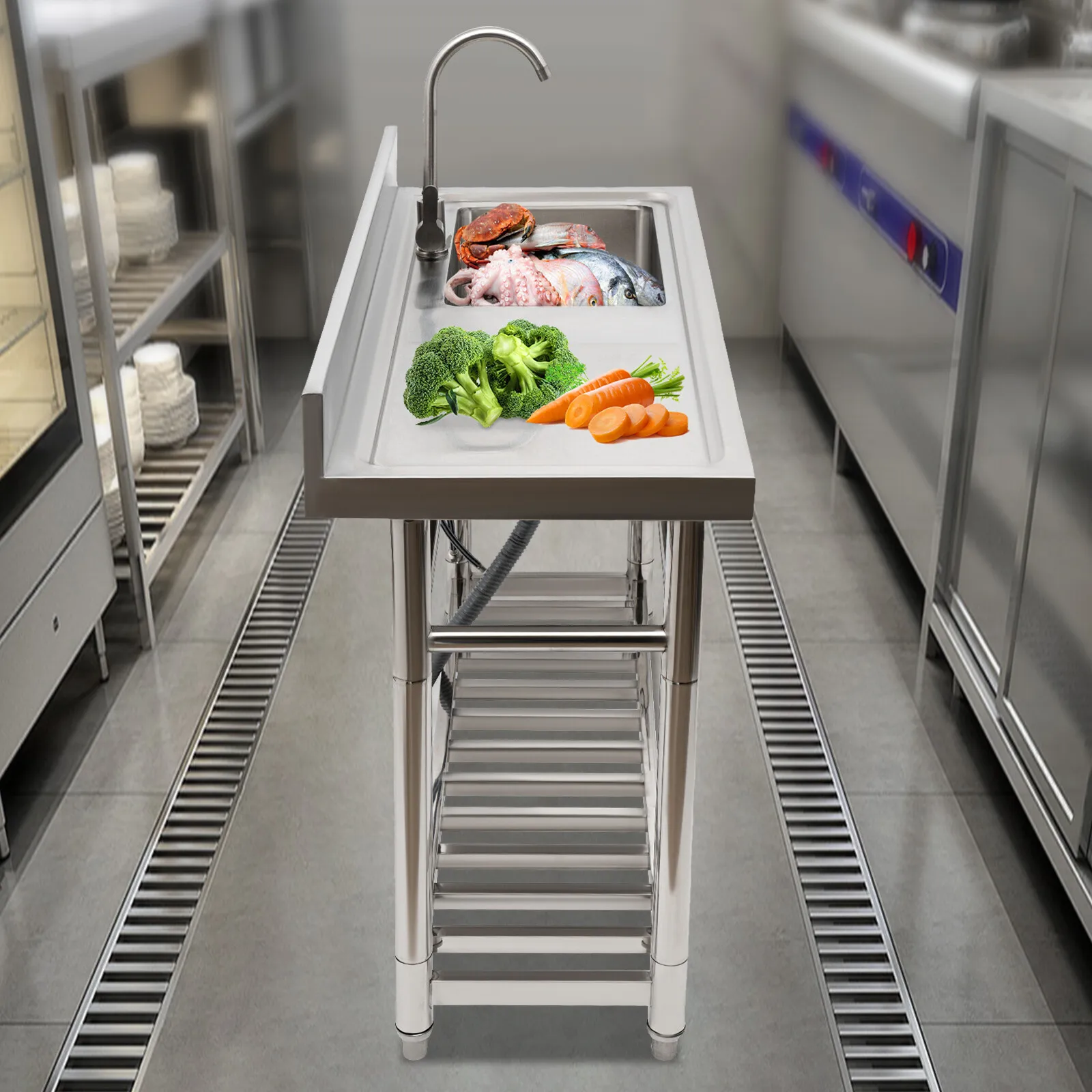 

201 Stainless Steel Kitchen Sink with Faucet, 330lbs Load 20x12x9 inch Single Bowl, X-Drain & Bottom Shelf, for Kitchen Silver