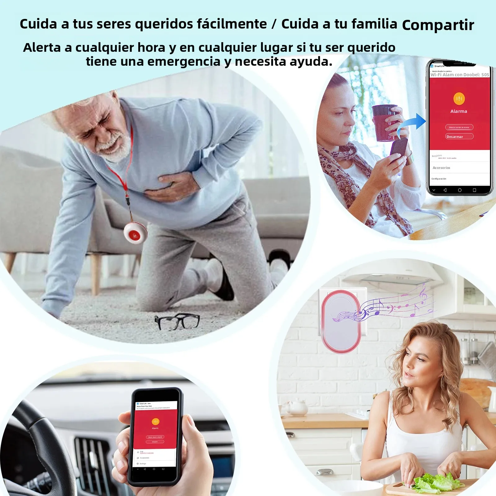 Botón de pánico inteligente WiFi Topvico para personas mayores, alarma SOS inalámbrica, alerta de caídas, llamada de emergencia, compatible con Alexa, Google Home y Tuya