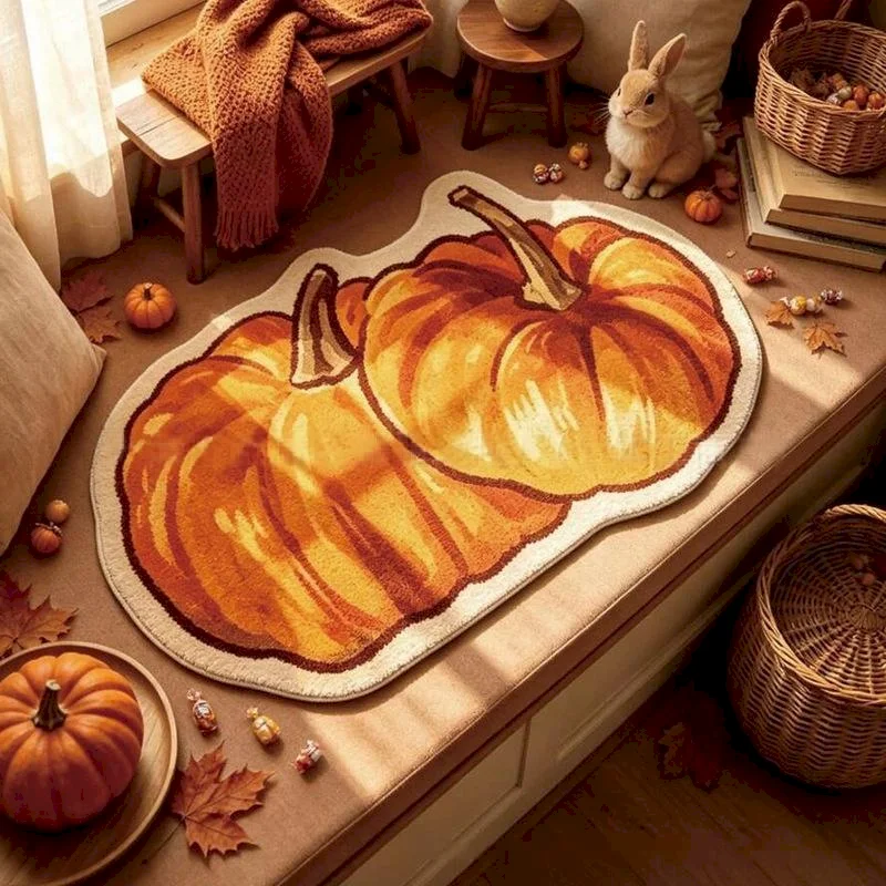 VIKAMA Cozy Fall Pumpkin Doormat Plush Soft Non Slip Autumn Door Mat Entrance Rug Home Fall Decoration