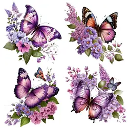 Purple Butterflies and Flowers Wall Sticker Removable Home Decoration Decals for Bedroom Kitchen Living Decals S317