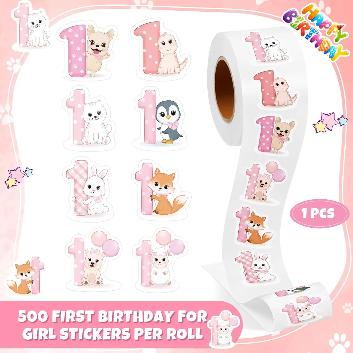 1 Roll 500Pcs Spring Insect Summer Animal Stickers Decal Reward Cute Office Supplies Incentives Animals Sticker Christmas Party