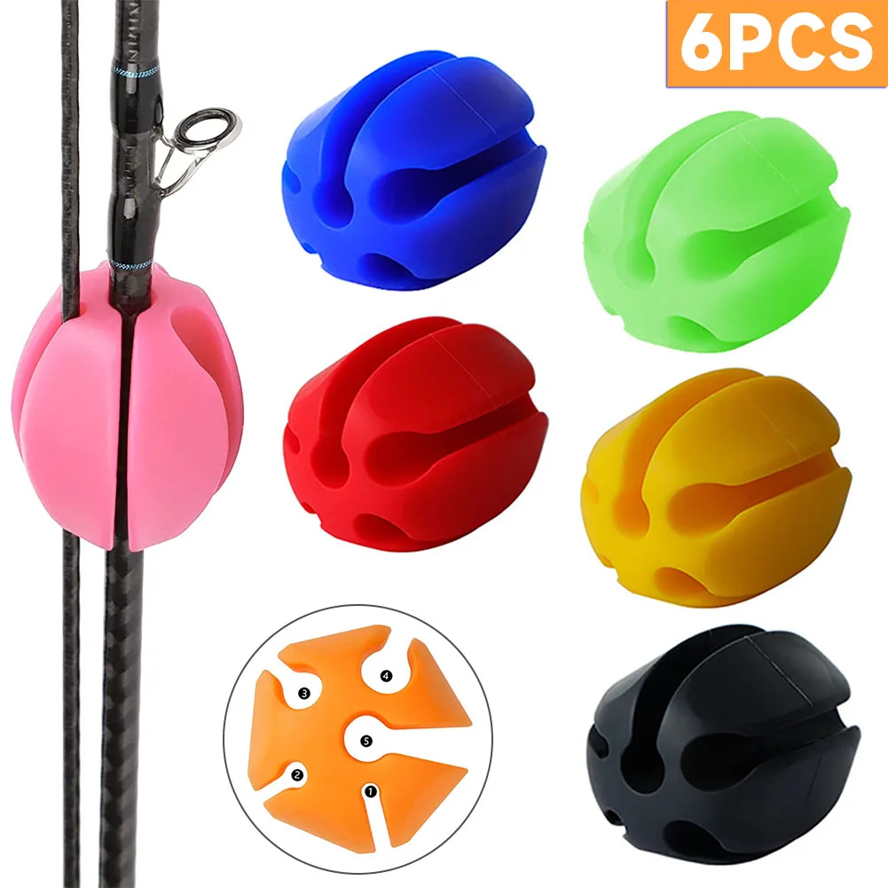 6pcs Silicone Fishing Rod Holder Straps 5 Hole Lightweight Fishing Tackle Ties Fishing Silicone Protection Fishing Equipments