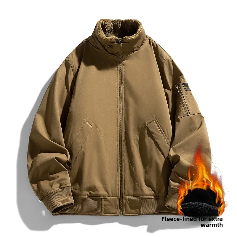 

Ретро-куртка в американском стиле с флисовой подкладкой, теплая зимняя мужская повседневная модная молодежная верхняя одежда на молнии с длинными рукавами