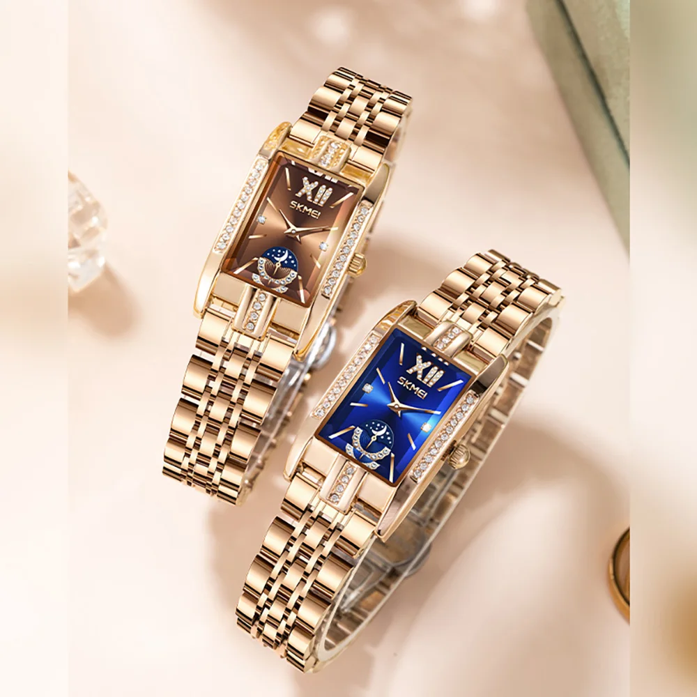 SKMEI Orologi stile romantico Orologi da polso da donna Orologio da donna con cinturino in acciaio inossidabile al quarzo impermeabile con eleganza alla moda