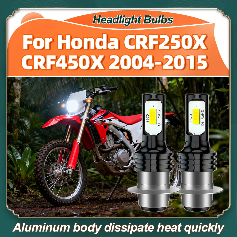 

2PCS Fit For Honda CRF250X CRF450X 2004-2015 LED Headlight H6 High Low Beam Fog Bulbs 6500K White+400% Brightness