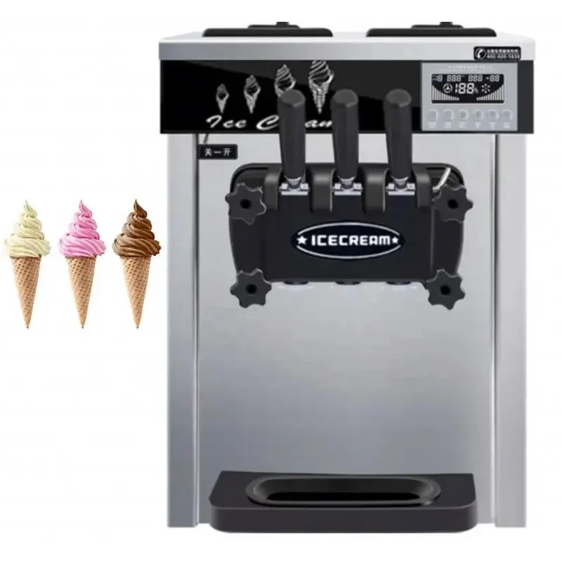 New Commercial Automatic Three Flavors Soft Serve Maker, Counter Model, Cost Effective, Stainless Steel for Restaurant Cafe