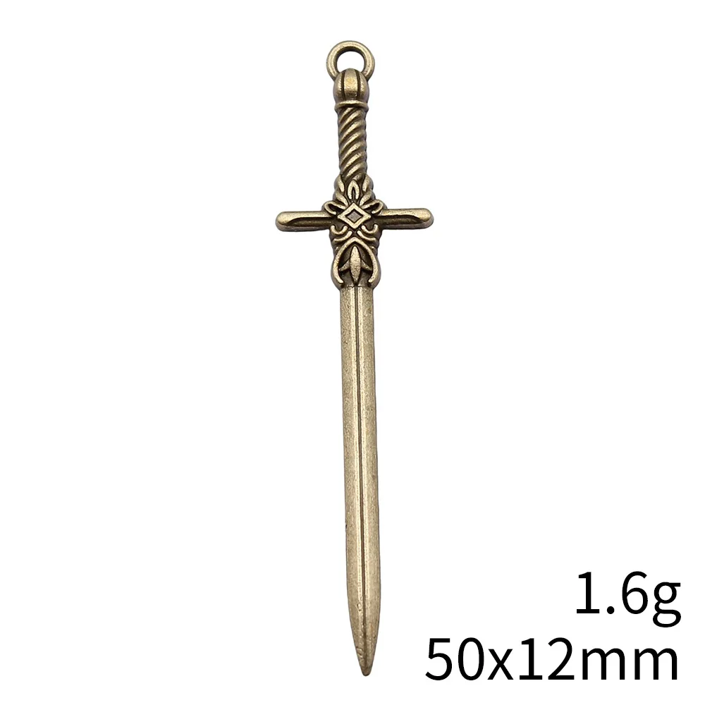 10pcs 50x12mm Antique Silver Color Antique Gold Color Antique Bronze Color Acgn Cosplay Sword, Gun, Sword And Halberd Charms
