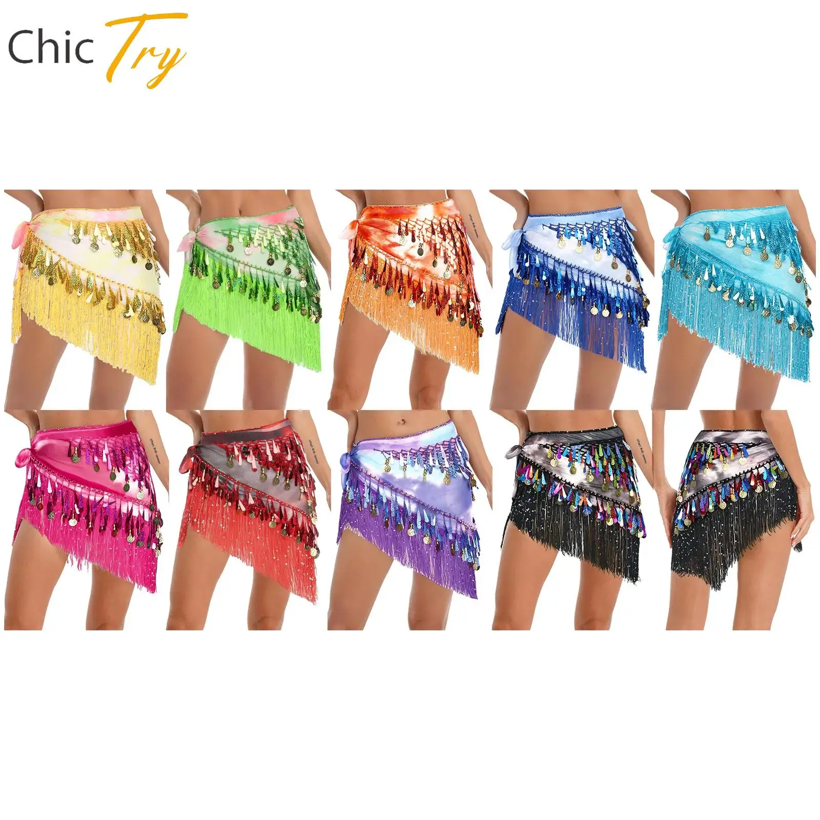 

Belly Dance Hip Scarf Women Latin Dance Performance Costume Shiny Sequined Tassel Exquisite Pendant Triangle Hip Skirt Dancewear