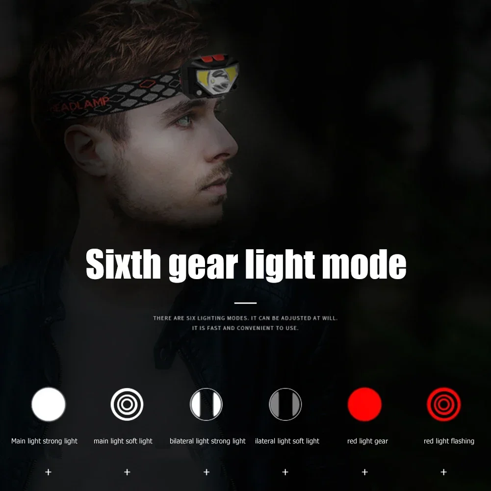 Multifunctional 8 Modes LED Headlamp Built-in Battery USB Rechargeable Powerful Camping Fishing Headlight with Motion Sensor