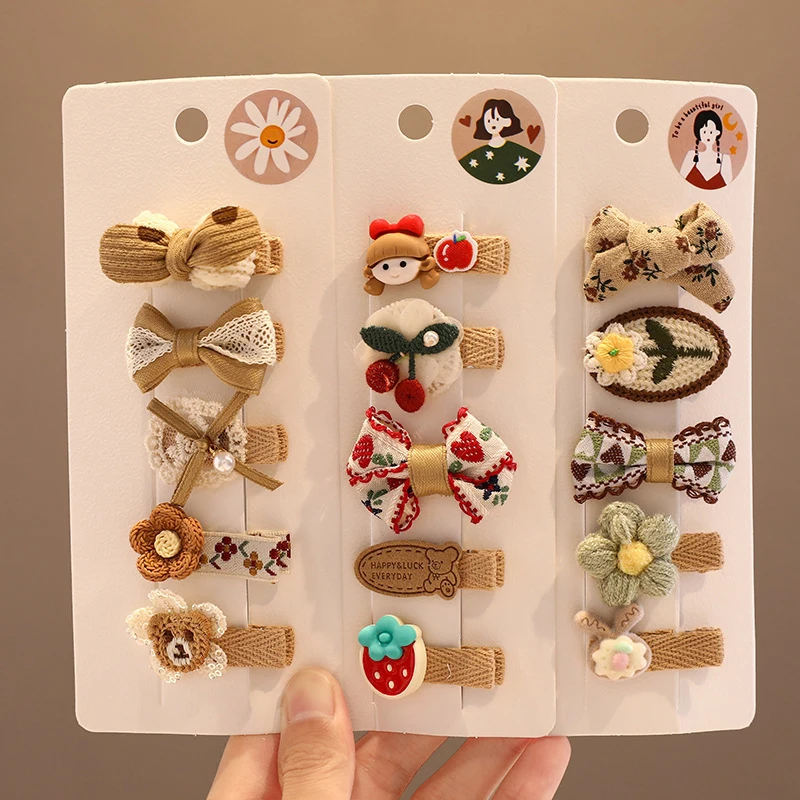 

5 шт./компл., заколки для волос из кофейной серии для маленьких медведей, заколка с вязаным цветочным бантом, заколки для волос, аксессуары, осенне-зимние детские головные уборы с героями мультфильмов