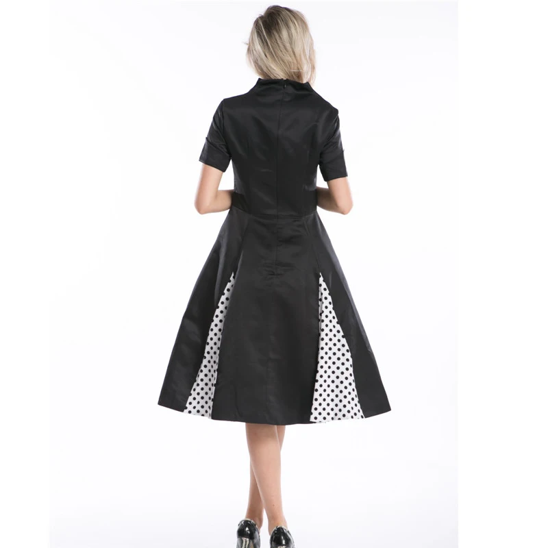 Plus Größe S-5XL Vintage Plissee Tupfen Rockabilly Retro Ausgestelltes Kleid Pin Up Schaukel 50s 40s Retro Kleid