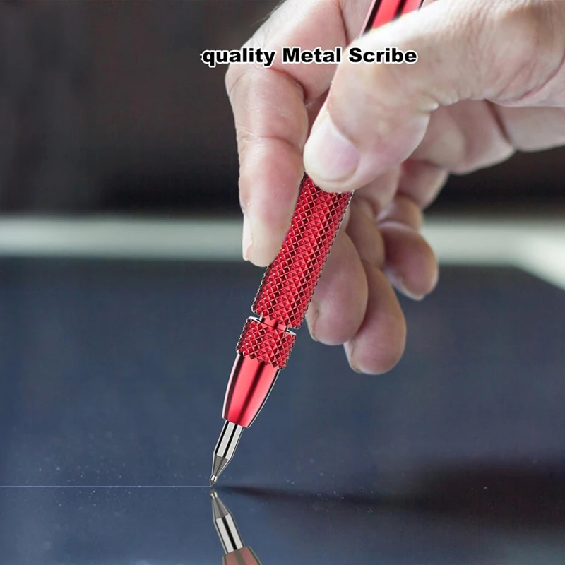 Scriber in carburo di tungsteno Y42A-Color con magnete, un righello, con punta di marcatura sostitutiva 21 extra, per vetro/ceramica/lamiera di metallo