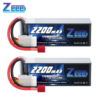 Zeee-4S Lipo Bateria, 14.8V, 50C, 2200mAh, Softcase com T Plug para carro RC, Barco Truggy, Helicóptero, Avião, FPV Drone, Peças RC, 2pcs