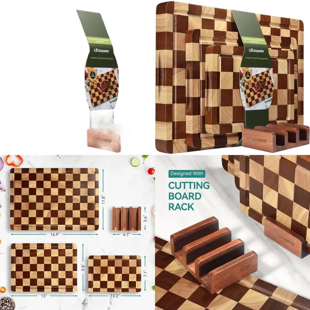 

Acacia Wood 3-Piece Chopping Board Set with Juice Groove & Handles for Kitchen Prep