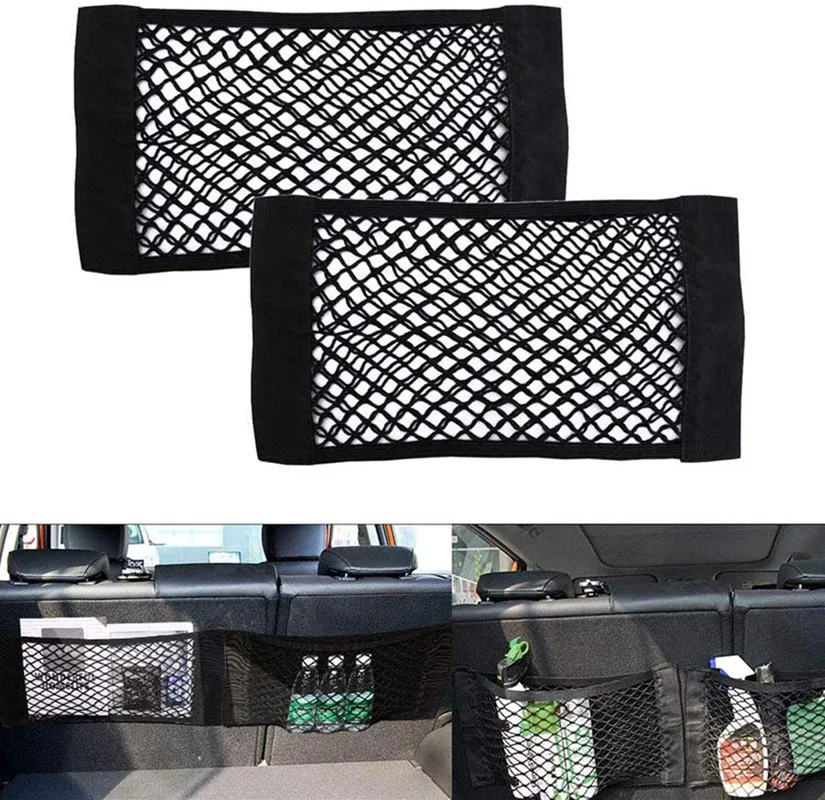 Car Back Rear Trunk Seat Elastic String Net Magic Sticker Mesh Storage Bag Pocket Cage Auto Organizer Seat Back Bag 40*25cm