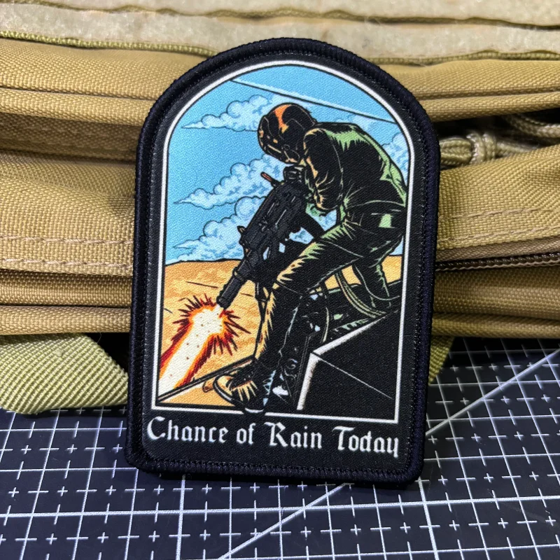 Chance of Rain Today Tactical Morale Patch, Helicopter Gunner Printed Hook and Loop Badge Military Tactical Backpack Armband