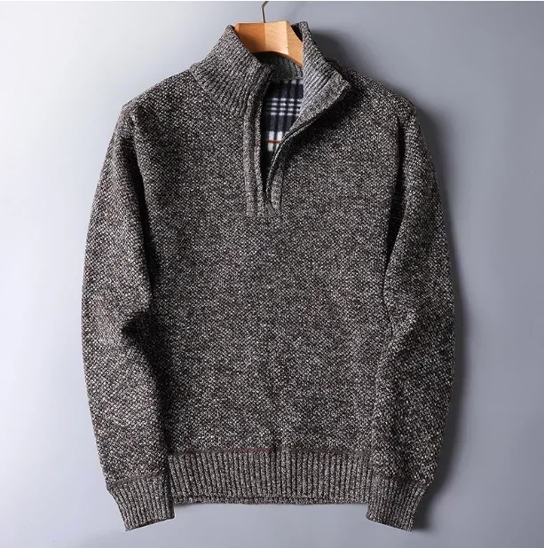 

New autumn and winter men's sweater zipper sweater high quality plus fleece thick loose knit coat size 3XL