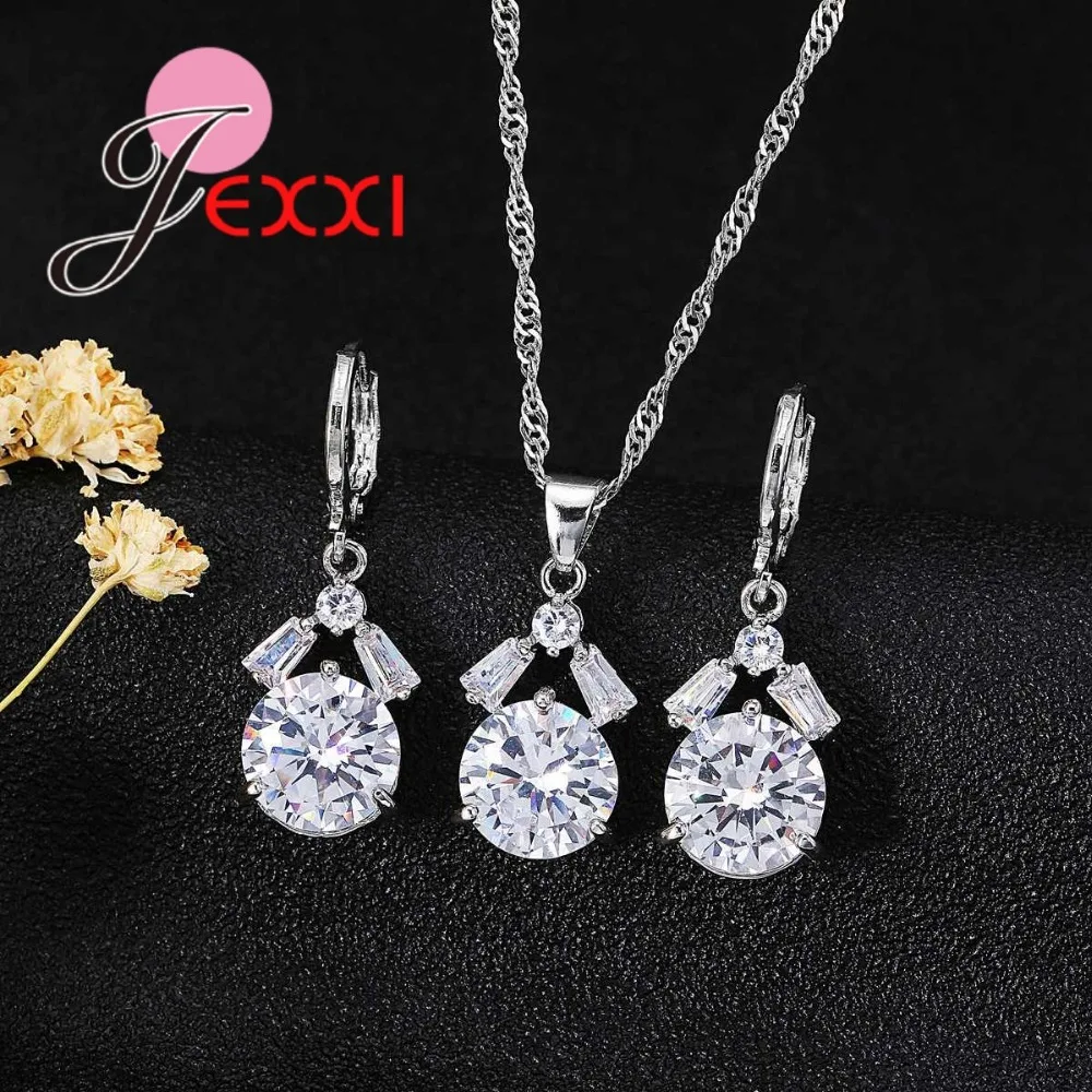 New 925 Sterling Silver Abstract Lovely Clock Shape 925 Sterling Silver Necklace Earring Set Luxury Female Fine Jewelry