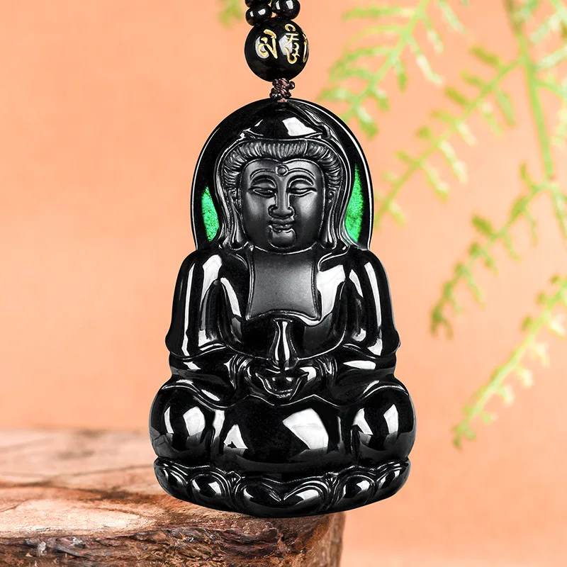 

Чистые натуральные нефритовые чернила класса А, чистая бутылка из нефрита, Гуаньинь Бодхисаттва, статуя Будды, нефритовый кулон, мужское ожерелье с ледяными семенами, ювелирные изделия