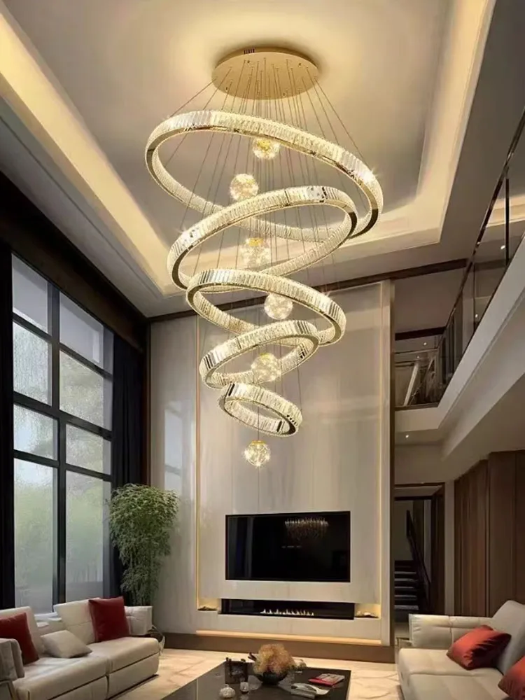 

Modern Crystal Chandelier Lustre Stair Pendant Lights Duplex Architecture Living Room Pendant Lights Home Decoration Lighting
