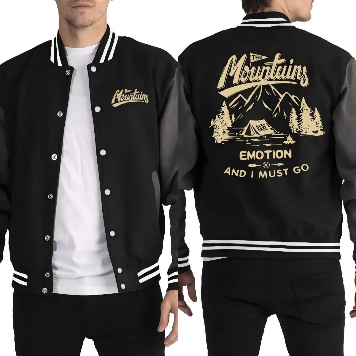 

Mountains Go Camping Emotion Prints Jacket Men Sport Loose Baseball Uniform Fashion Casual Streetwear Comfortable Clothes