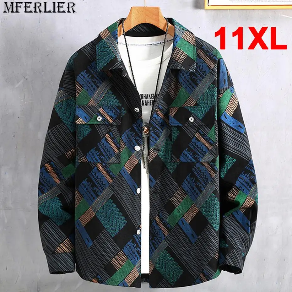 

Hip Hop Streetwear Denim Jackets Men Plus Size 11XL 10XL Denim Coats Plaid Graffiti Spring Autumn Jacket Big Size 10XL