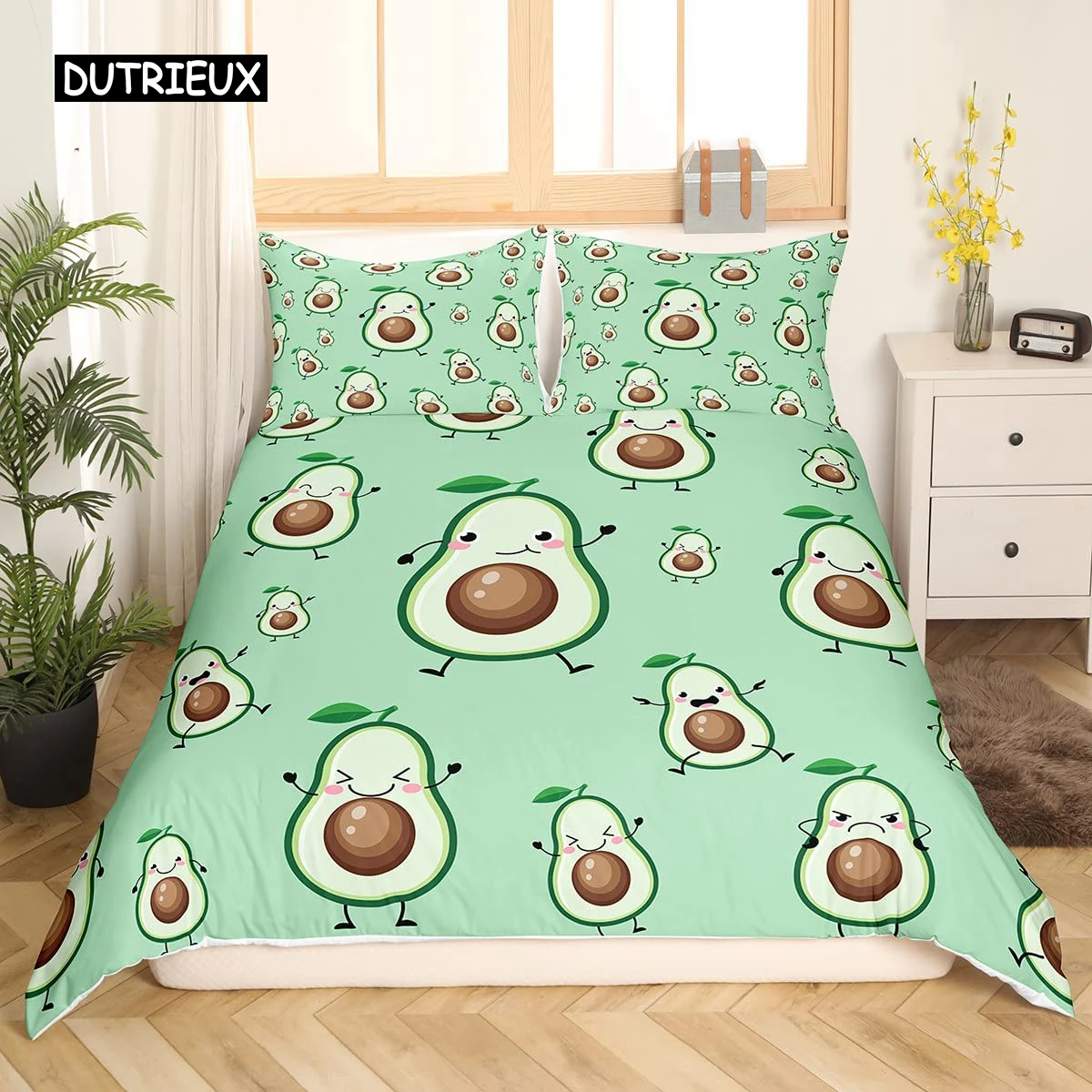 

Avocado Duvet Cover Set for Kids Kawaii Bedding Set Cute Fruits Comforter Cover Twin Size Tropical Botanical Cartoon Quilt Cover