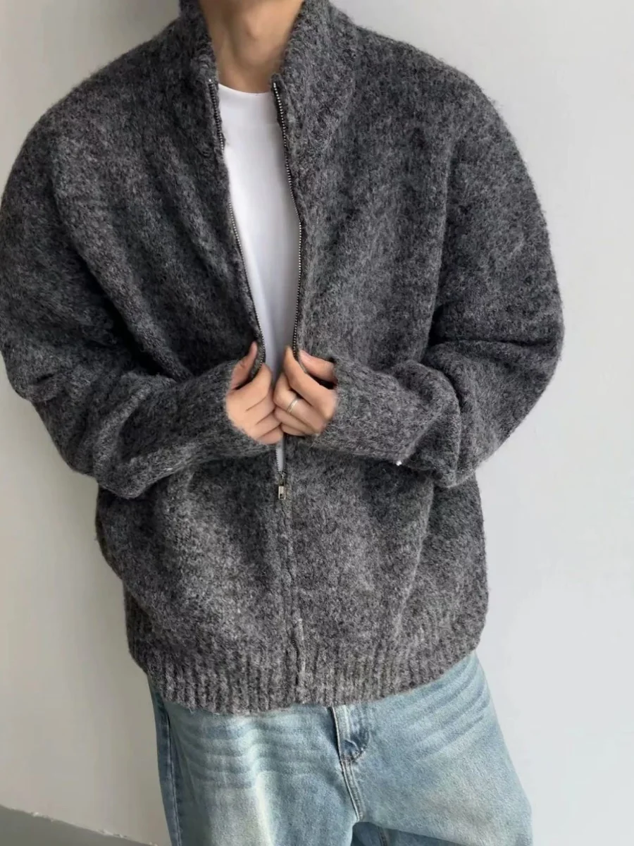 

Мужской кардиган Deep ey Lazy Sle на молнии, осенне-зимний, американский, плотный, с воротником-стойкой, свободный, повседневный, вязаный