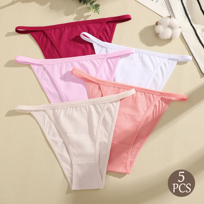 5-teiliges Set Frühling Damen Baumwoll-Bikini-Slips Sexy Niedrige Taille Einfarbige Brasilianische Höschen Damen Sommer Atmungsaktive Unterwäsche