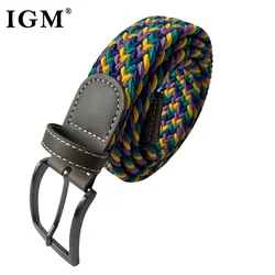 Braided Golf Belt for Men Stretchy Woven Canvas Women Belt No Hole Pin Buckle Elastic and Comfort for Casual Pants and Jeans