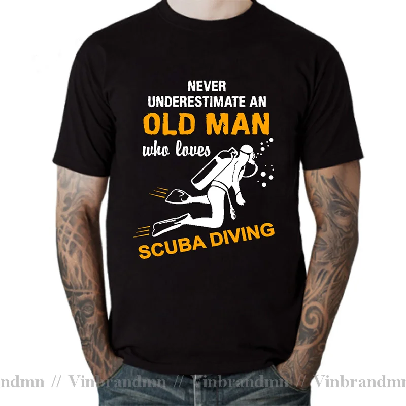 Never Underestimate An Old Man Who Loves Scuba Diving Mens Short Sleeve T-shirt Diving Quotation T Shirt Diver Lover Gift Tshirt