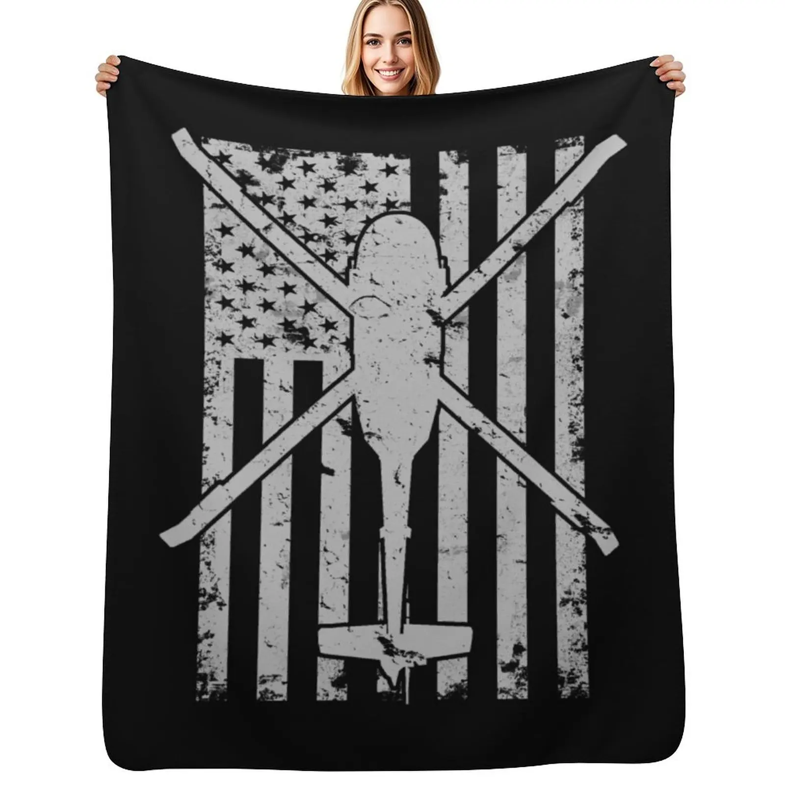 UH-60 Black Hawk Helicopter Vintage Flag Throw Blanket Easy Care Comfortable Blanket for Couch
