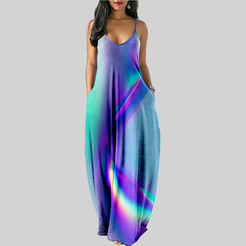 SOJINM Kleid Für Frauen Halter Neck Sommer Drucken Bunte Ärmel Midi Backless Partei Sexy Kleider Strand Casual Streetwear