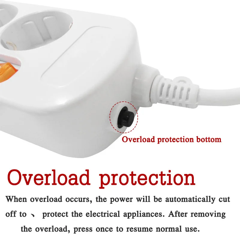 Power Strip Surge Protection 3 Outlets EU Socket Plug Electrical Extension Sockets Independent Switches 1.5/2.5m Cord