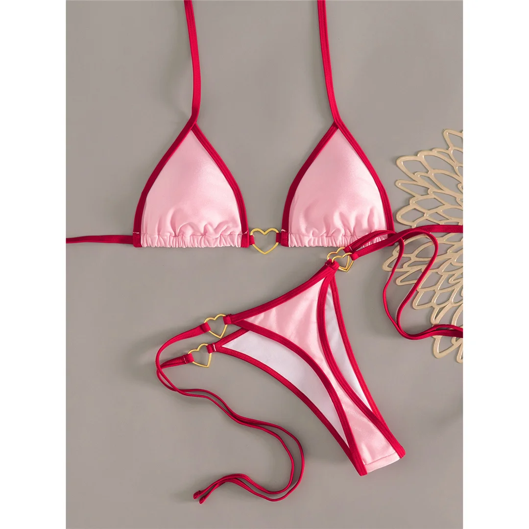 XS - L Halter Mini Micro Thong Bikini Damen Badebekleidung Zweiteiliger Bikini-Set Gepolsterter Badeanzug Badebekleidung V7595 – Detail 9