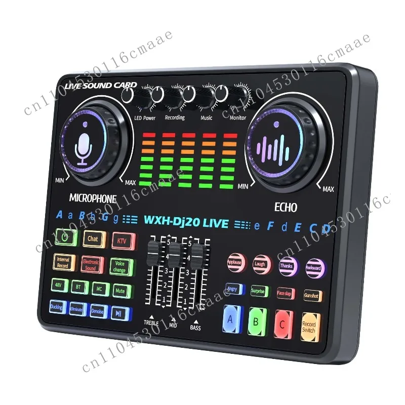Portable Dj20 Mixer Sound Card with 48V Microphone, Suitable for Studio Live Sound Card Live Broadcast Equipment