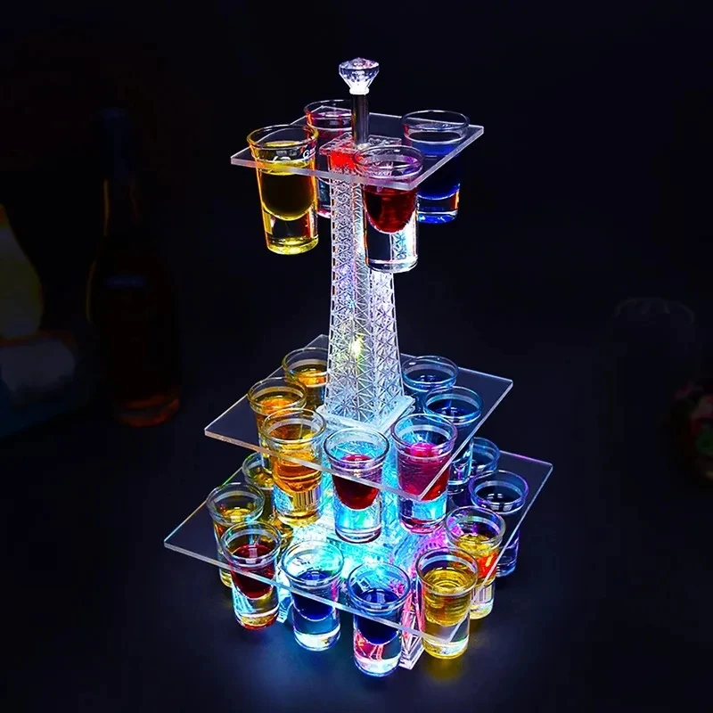 Bar KTV Shot Glass Glow In The Dark Cocktail Glasses Cup Holder Acrylic Crystal Eiffel Tower Glass Rack Neon Party Decoration