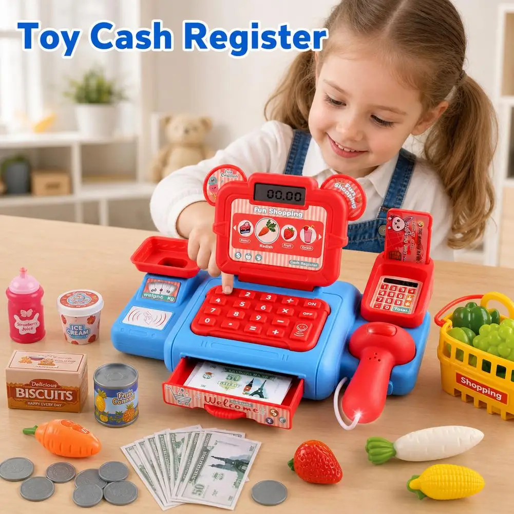 Toy Cash Register Pretend Play Supermarket Checkout Toy  Cash House Toys With Sound Light Effects Role‑Play Grocery Store Toys