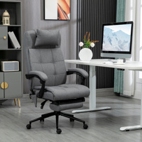Office chair with massage function, ergonomically height-adjustable, with lumbar heating, footrest, headrest, polyester, grey