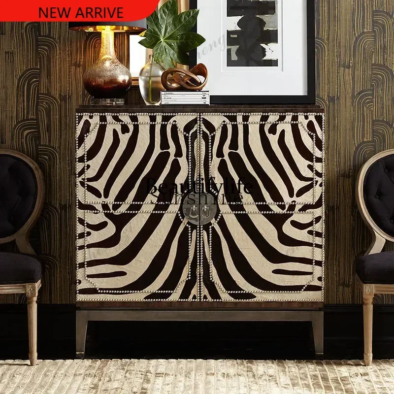 X173 American retro fabric Xuan Guan Tai solid wood old high-end foyer decorative table