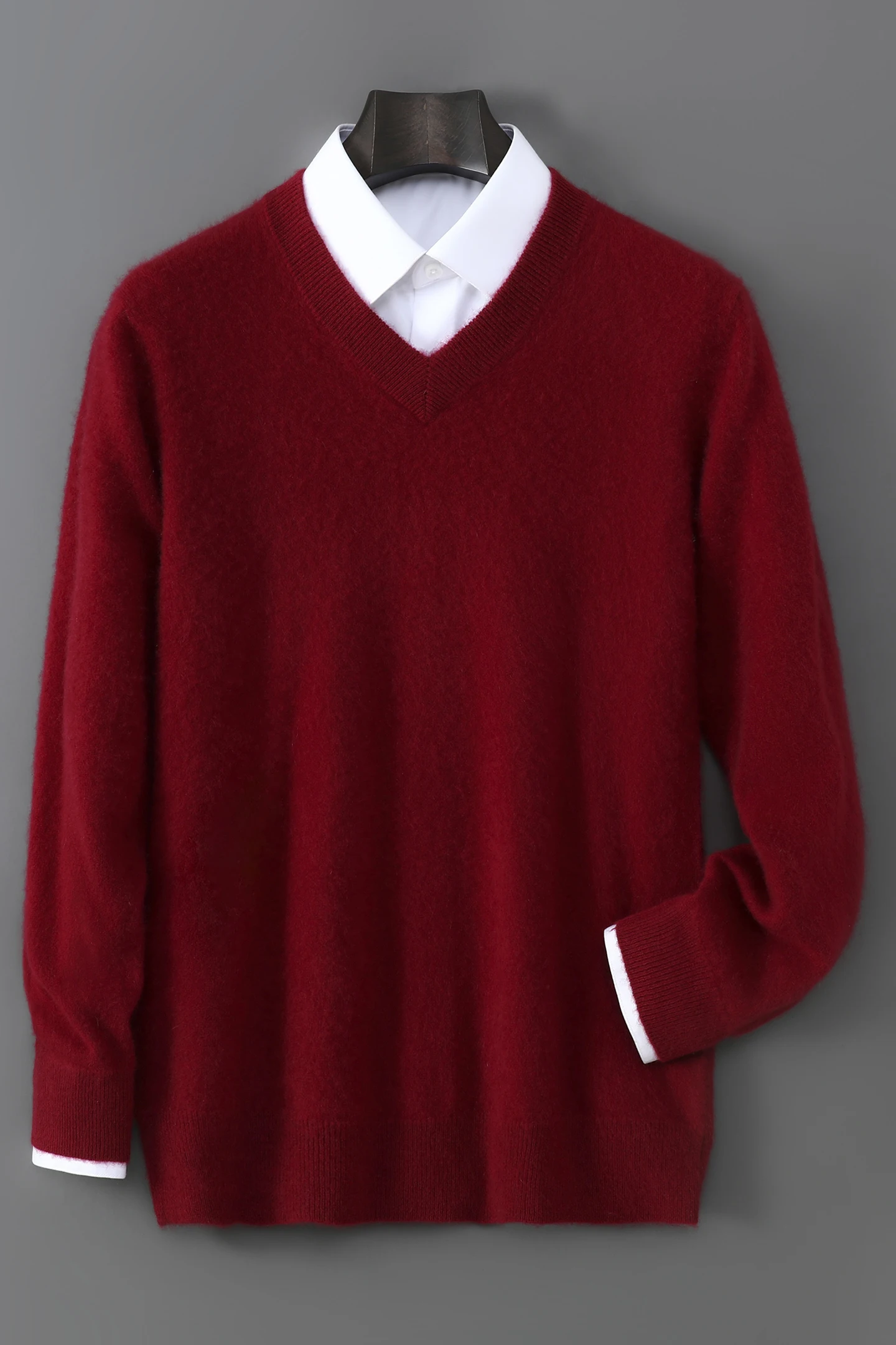 الذكية عادية الخريف الشتاء رجل سترة 100% ميرينو الصوف تريكو الخامس الرقبة البلوز الصلبة الرجال ملابس طويلة الأكمام القمم لينة البلوز #5